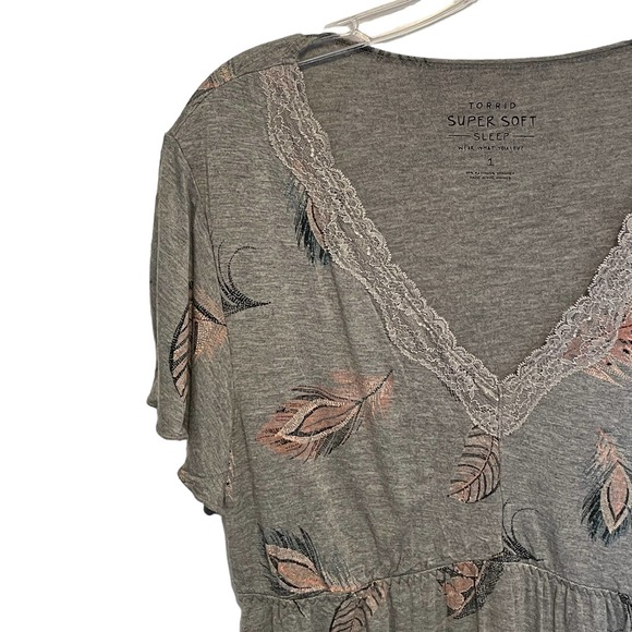 Gray Feather Print Sleep Dress - Picture 3 of 11